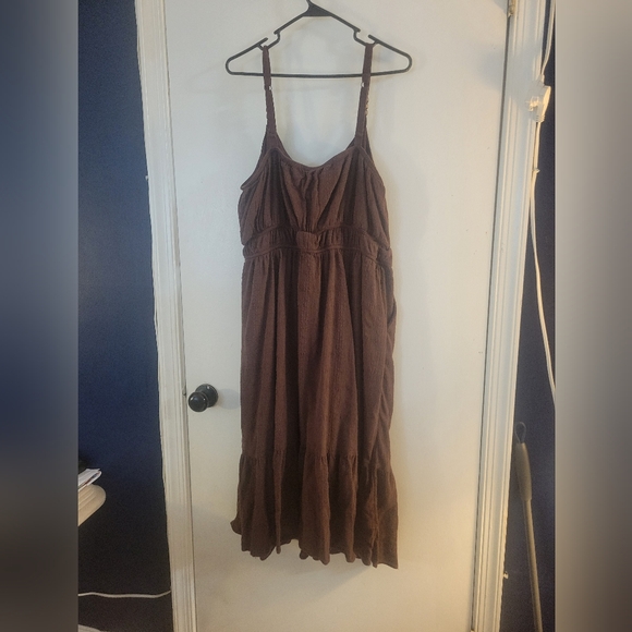 TORRID 2x Midi Textured Tiered Cotton Sun Dress Plus Size Brown - Picture 2 of 11